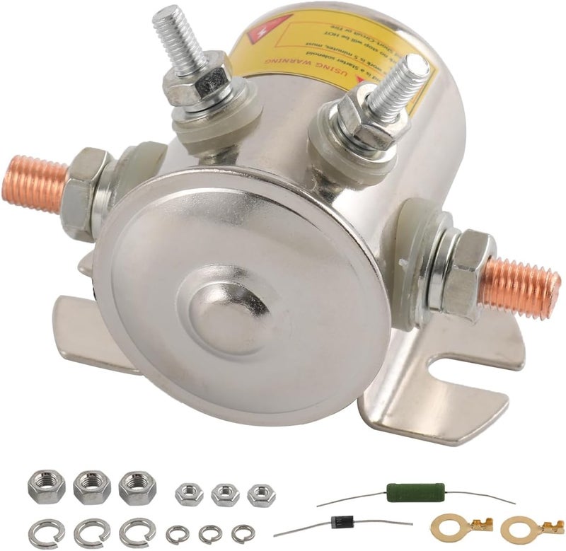 LDMINDA 12VDC Max 300A Continuous Duty Solenoid Relay with Resistor and diode for Golf Carts Winch Marine in Rush Nickel Plating - Image 1